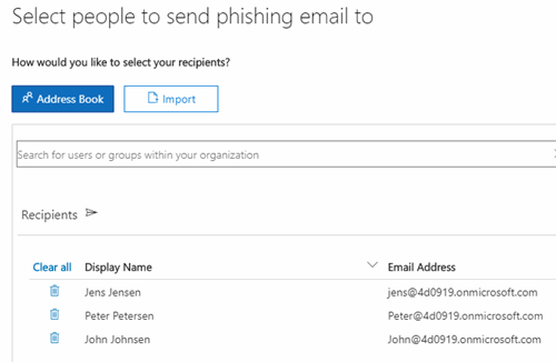 Office 365 - Password - Attack Simulater - Select people