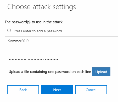 Office 365 - Password - Launch Attack - Settings