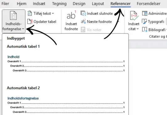Opret indholdsfortegnelse