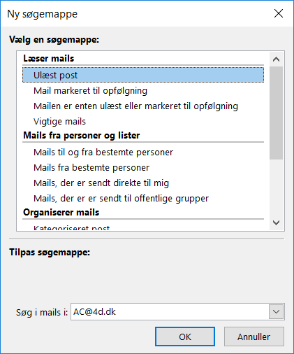 Outlook - ny søgemappe