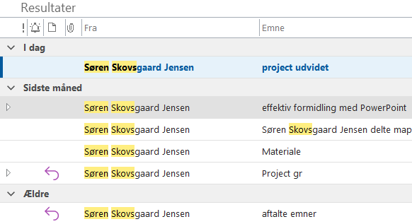 Outlook - mails der er grupperet