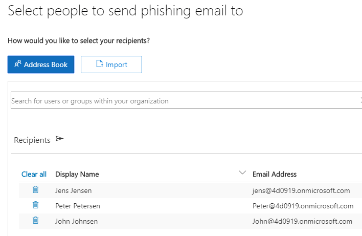 Office 365 - Password - Attack Simulater - Select people