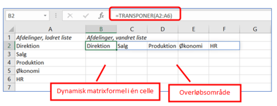 Excel dynamiske matrixformel 2 1