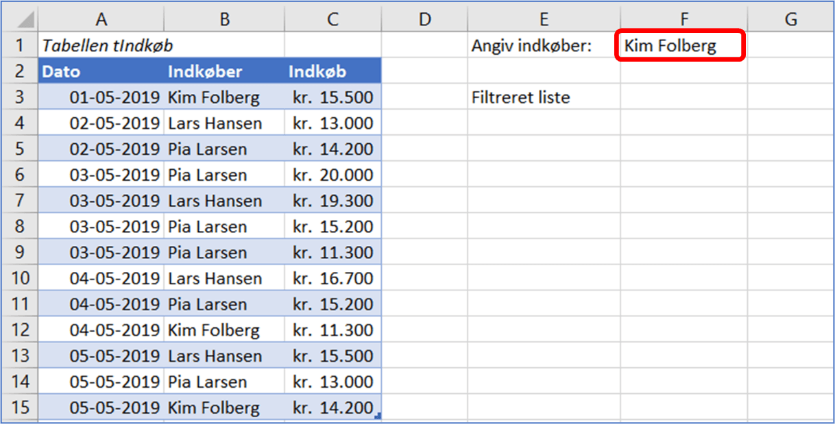 Dynamiske Excel matrixformler - Del 2 - Filtrer - 1