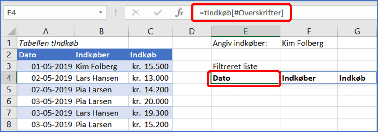 Dynamiske Excel matrixformler - Del 2 - Filtrer - 2