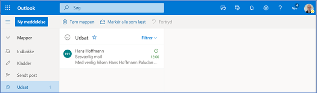 Når du udsætter dine mails så ligger de i udsat mappen