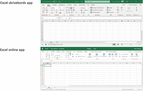 Desktop vs Online udgave af Excel