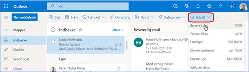 Udsæt dine mails i online versionen af Outlook