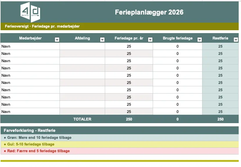 Ferieoversigt