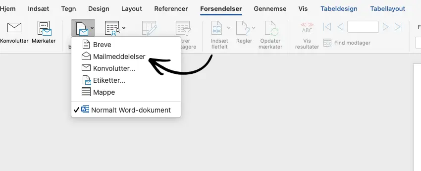 Vælg e-mail som brevflet