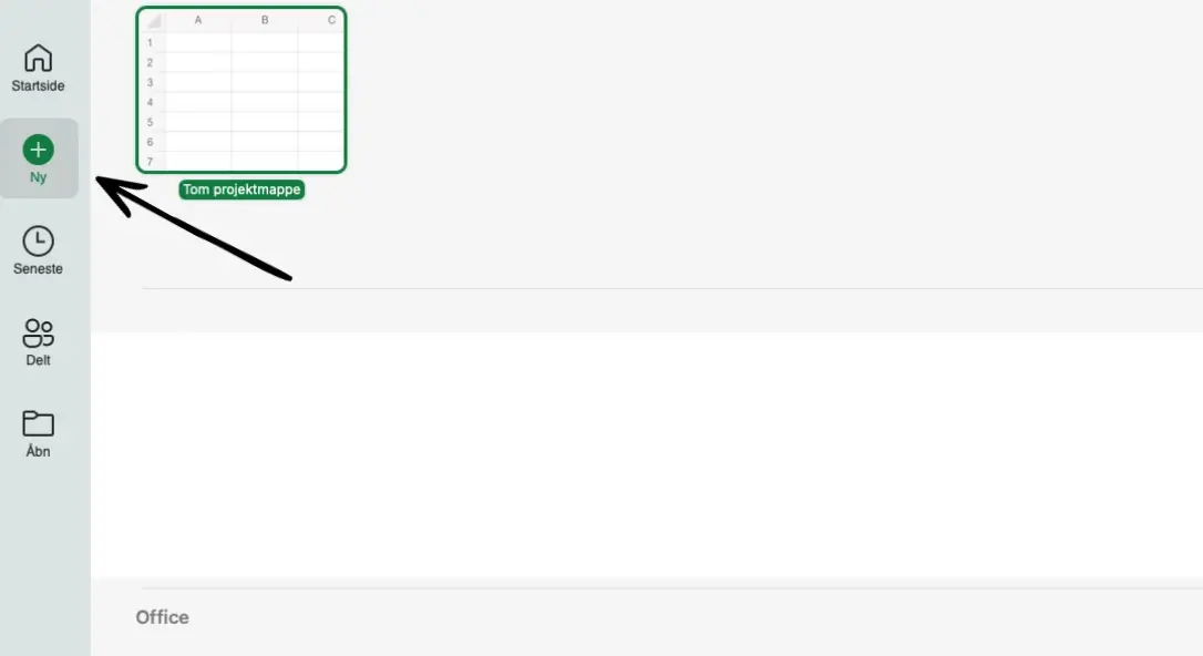 Klik på ny i Excel