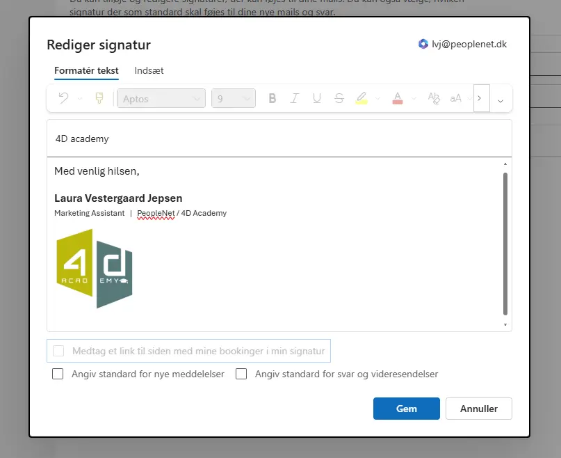 rediger autosignatur