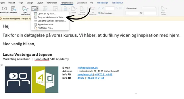 Vælg en eksisterende liste