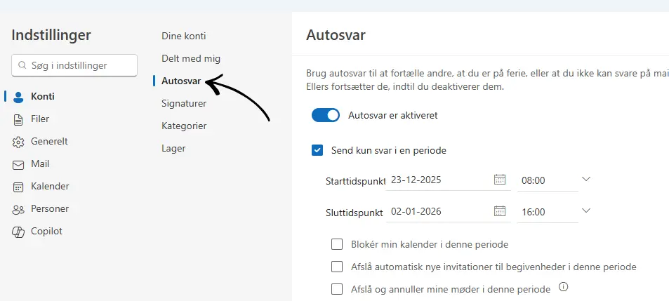 Autosvar i outlook