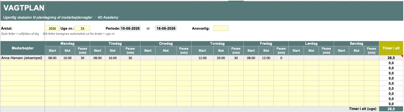 Vagtplan i Excel