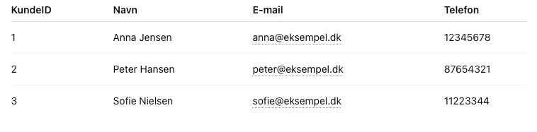 Eksempel på database