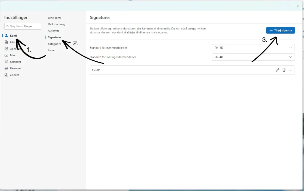 opret autosignatur i det nye outlook